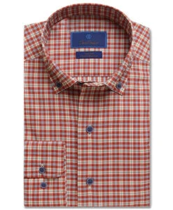 David Donahue Rust & Blue Plaid Performance Fusion Shirt