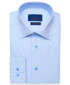 David Donahue Sky Textured Paisley Performance Dress Shirt - Blue
