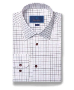 David Donahue White & Merlot Check Dress Shirt