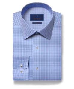 David Donahue Blue Textured Dobby Non-Iron Dress Shirt
