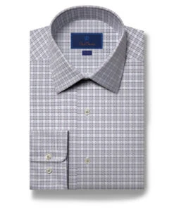 David Donahue Gray & White Twill Check Dress Shirt