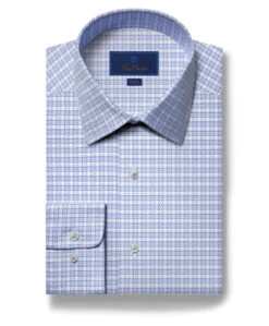 David Donahue Blue & White Twill Check Dress Shirt