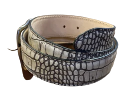T.B. Phelps Travis Moc Croc Belt: Ivory/Grey Edge