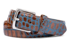 W. Kleinberg Embossed Crocodile Belt: Marine Blue