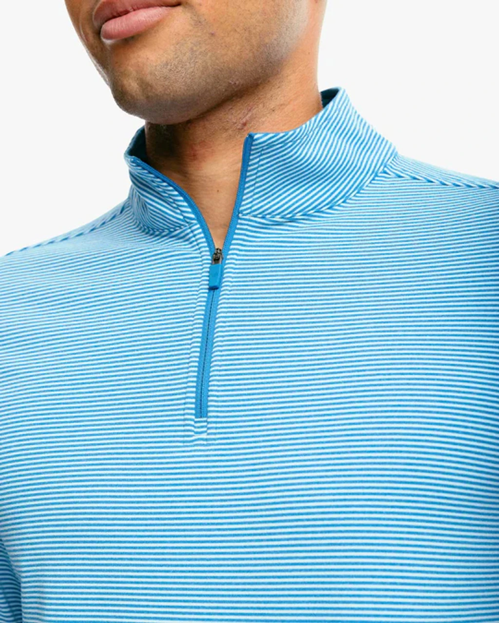 Southern Tide Cruiser Heather Micro Striped Performance Quarter Zip Pullover: Heather Blue Sapphire 6 Southern Tide Cruiser Heather Micro Striped Performance Quarter Zip Pullover: Heather Blue Sapphire - Image 4
