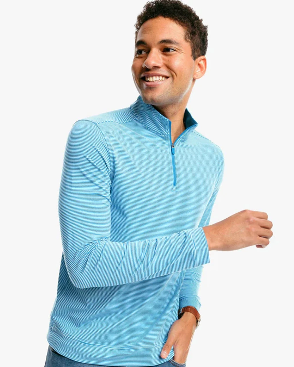Southern Tide Cruiser Heather Micro Striped Performance Quarter Zip Pullover: Heather Blue Sapphire 3 Southern Tide Cruiser Heather Micro Striped Performance Quarter Zip Pullover: Heather Blue Sapphire