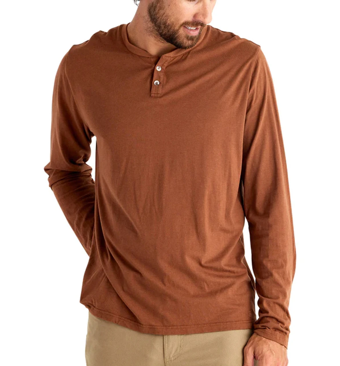 Free Fly Men's Bamboo Heritage Henley: Desert Sand Red 3 Free Fly Men's Bamboo Heritage Henley: Desert Sand Red