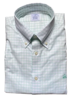 Brooks Brothers Stretch Non-Iron Oxford Button-Down Collar Gingham Sport Shirt: Aqua