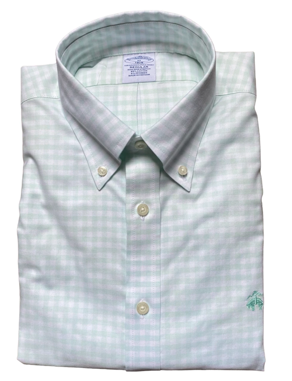 Brooks Brothers Stretch Non-Iron Oxford Button-Down Collar Gingham Sport Shirt: Aqua 3 Brooks Brothers Stretch Non-Iron Oxford Button-Down Collar Gingham Sport Shirt: Aqua