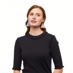 Brackish Petite Statement Earring: Queen Mary -Fashion Clothing queen mary feather petite statement earring lifestyle 3 720x 44646.1666892150