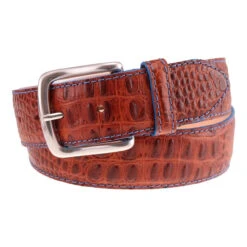 T.B. Phelps Travis Moc Croc Belt: Sport Rust With Blue Edge