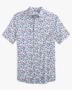 Southern Tide Welcome Aboard Short Sleeve Button Down Sport Shirt: Aged Denim -Fashion Clothing welcome aboard short sleeve button down sport shirt aged denim front 10115 540x 80991.1683053549